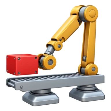 robot arm which is picking block on conveyor belt sticker