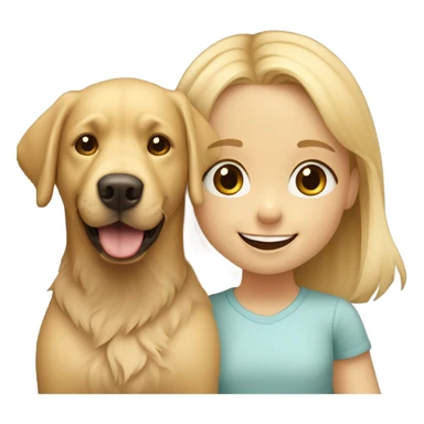 Smiling girl 6 years old with blond hair with a shaggy golden Labrador dog with brown eyes sticker