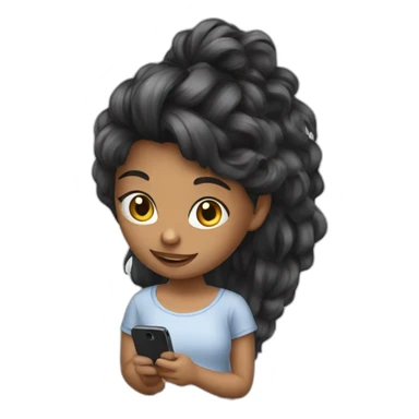 strigth hair withe girl playing with a cellphone sticker