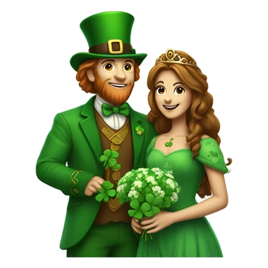 Leprechaun giving flowers mixed with clovers to beautiful brown haired queen  sticker