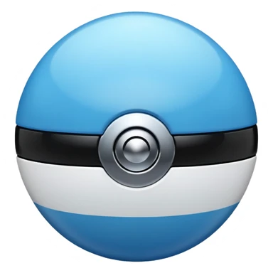 blue pokeball emoji, top half is a more saturated blue, bottom half is white, black stripe, with a white sheen, with a shiny texture sticker