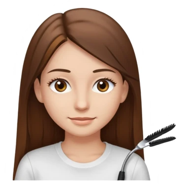 Chica de pelo liso ,largo y marrón con ojos color marrón claro y una camiseta blanca y la piel blanca con pestañas sticker