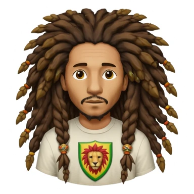 melancholic  Bob Marley with gigantic dread locks in form heraldic crest with ethiopian lion sticker