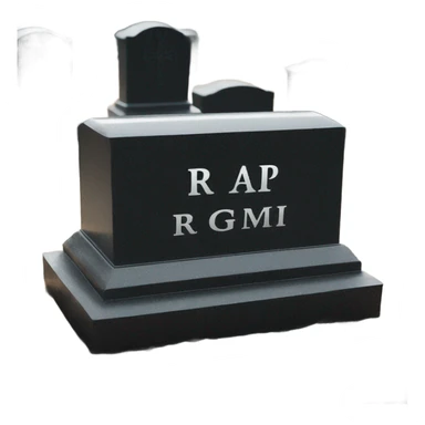 a black grave with the inscription R i P in silver sticker