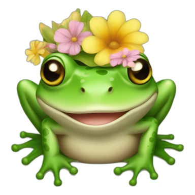 A frog with a wreath of flowers on his head sticker