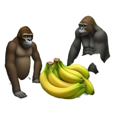 Harmonious scene with yellow banana, green plants, and brown gorilla sticker