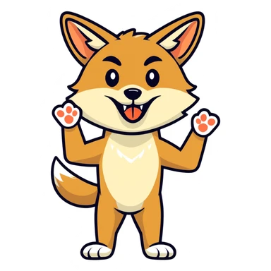 Freaky Coyote with arms up and tongue out sticker