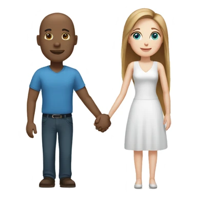 Bald black man holding hands with a white woman with long brown-hair and blue eyes sticker