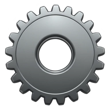 Emoji of a gear, iPhone emoji style. Flat design, smooth gradients, rounded edges, soft shadows, clean look, white background. sticker