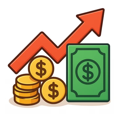 investment concept with upward arrow and money in classic apple emoji style sticker