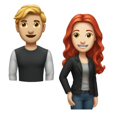 a gay man with short dark black hair and a white woman with long red hair sticker
