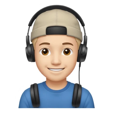 Only the head of a young guy smiling with headphones in his ears and a cap on his head turned back. sticker