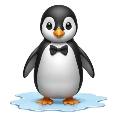 penguin, black bow tie, standing on small ice melting sticker