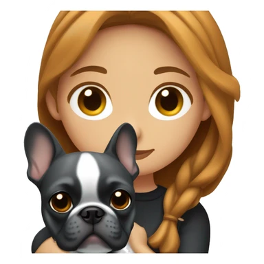 caramel hair woman with dark eyes hugging dark gray french bulldog sticker