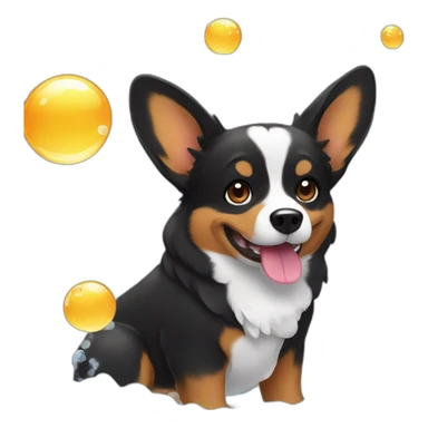 Black corgi with Big bath bubbles sticker