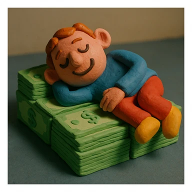 happy person napping on mattress of money sticker