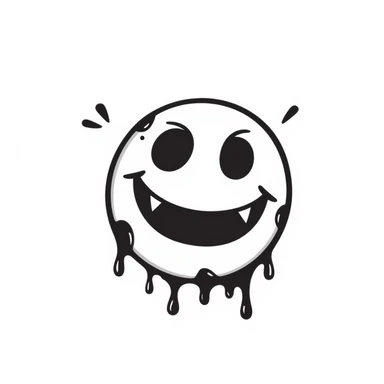 Hand-drawn creepy smiley face with blood splatter and menacing smile sticker