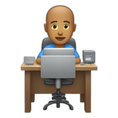 a shaved man programming on his computer sticker