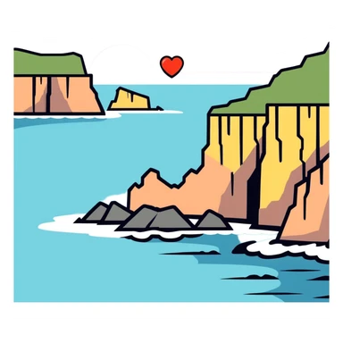 heart with a coastal cliffs theme, clean digital illustration sticker