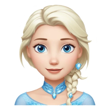 Кинематографический реалистичный портрет Эльзы с реалистичной текстурой кожи, мягким естественным освещением и изящно детализированными платиново-русыми волосами Её  выразительные голубые глаза излучают уверенность, спокойное выражение. Морозная свежесть  sticker