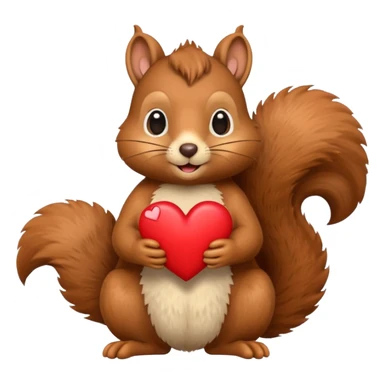 realistic-looking squirrel holding a heart, emoji style sticker