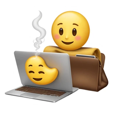 slouching emoji resting next to a steaming coffee and a laptop, conveying a lazy work vibe sticker