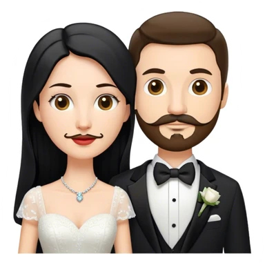 couple, a white woman with long black hair, and a white man with short brown hair goatee mustache, wedding sticker