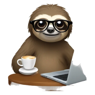 tired sloth wearing glasses with laptop and espresso tonic sticker
