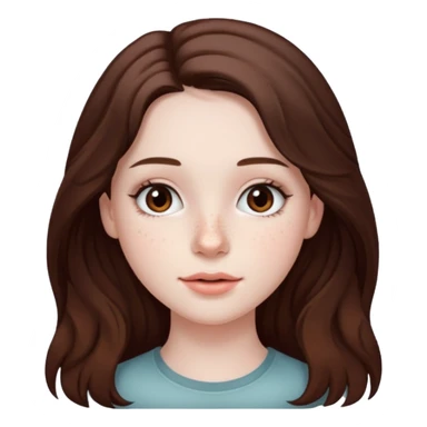 20 year old woman with pale skin, lots of dark freckles, rosy cheeks, and long straight/wavy brunnette hair. sticker