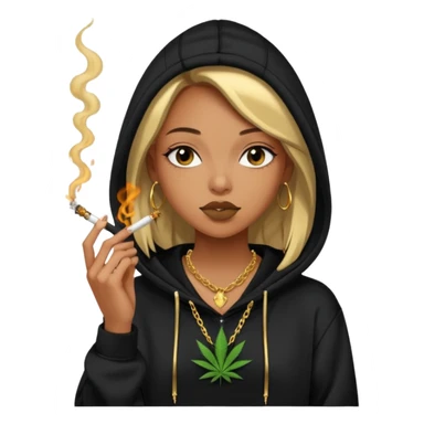 A girl wearing a black oversized hoodie with a gold necklace  smoking weed￼ sticker