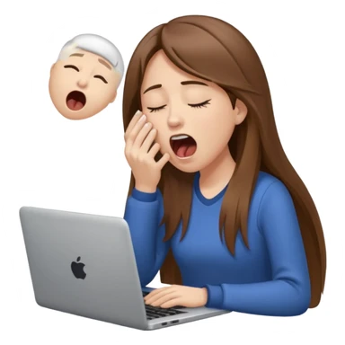 brown hair woman with long straighrt hair holding laptop and yawning from tiredness. looking tired sticker