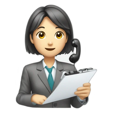 A Japanese office worker answering a phone call and taking notes sticker