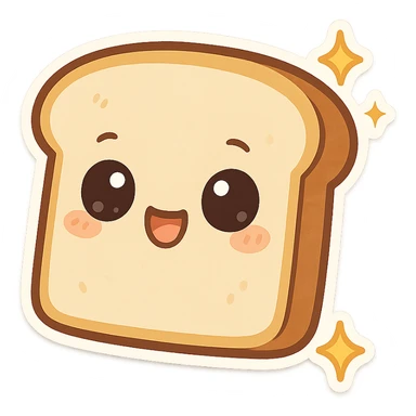 slice of bread with sparkles, chibi sticker style, cute and exaggerated sticker