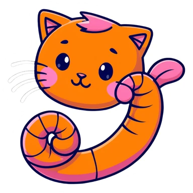 shrimp with a cat head, pink shrimp body with orange cat face sticker