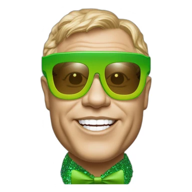 elton john wearing green multi-color oversized square sunglasses with scalloped edges for mardi gras sticker