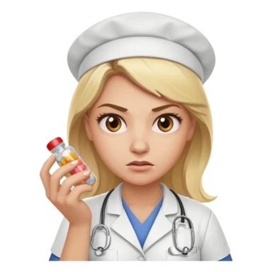 angry blonde nurse with pills sticker