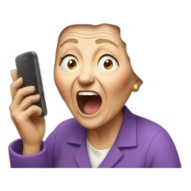 old lady screaming over phone sticker