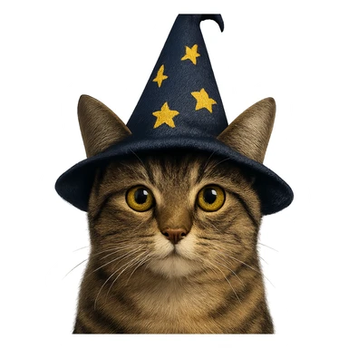 A cat wearing a wizard's hat sticker