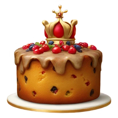 Old fashioned fruit cake with a royal crown sticker