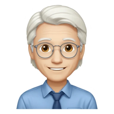 Profesora joven, sonrriente cabello blanco y de pelo largo sin letes con camisa sticker