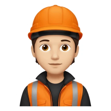 Kindly Keyin (male) with light skin, dark brown hair, orange cap and shirt, black jacket sticker