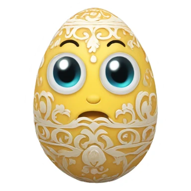 an open egg with intricate ornaments on the shell. Inside the egg, a tiny, adorable [тварина] with a gentle and curious expression gazes out with eyes that sparkle with wonder and discovery. sticker