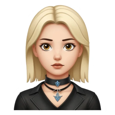 Leather choker with sigil around woman’s neck, pulse visible, dominance tone sticker