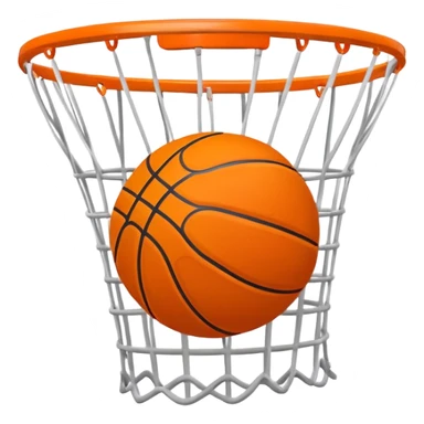 Basketball swishing through net, minimal design with just essential details, iOS emoji style sticker