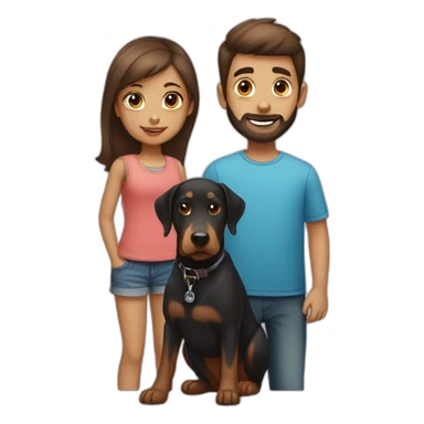A boy with beard and with a beautiful girl with a boy Doberman dog sticker