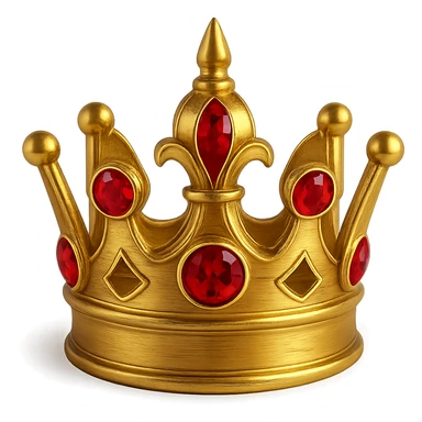 Add red jewels to the golden crown, keep the style detailed, shiny, elegant, with no background, maintain the golden crown's intricate and luxurious appearance with sparkling red jewels. sticker