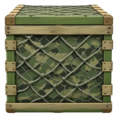 military green wooden boxes covered with camouflage net sticker
