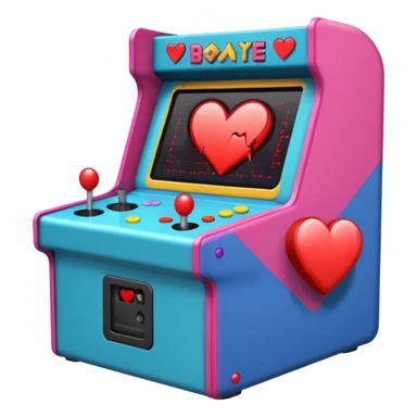 Arcade machine with broken heart on screen sticker