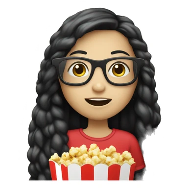 Pale girl with long black hair eating popcorn with 4D glasses sticker
