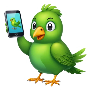Green Bird playing a phone game  sticker